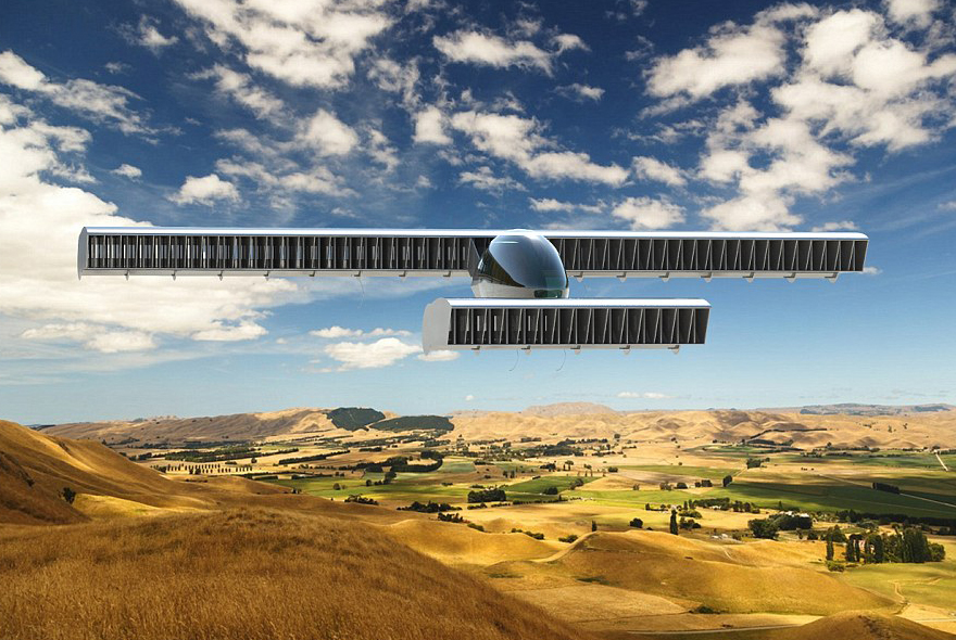Volerian Cosmopolitan eVTOL flying over a field Volerian Cosmopolitan eVTOL flying over a field